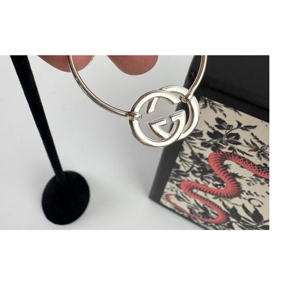 GUCCI Britt Interlocking GG Hoop Drop Dangle Earrings Sterling Silver 925 NEW